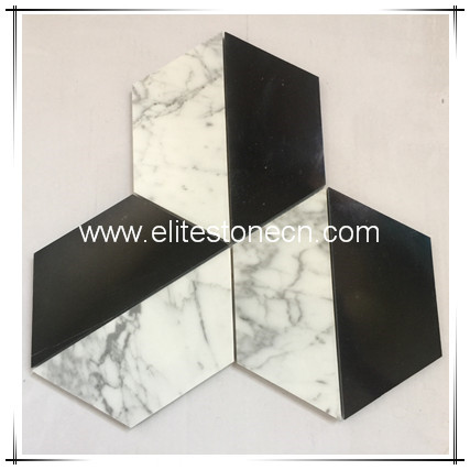 ES-W445 Art Italian Cararra White and Nero Black Marble Hexagon Pattern Tiles Mosaic For Floor