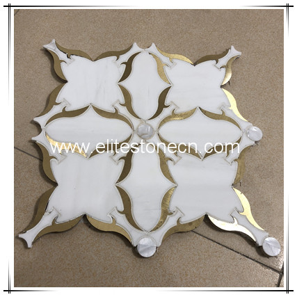 ES-W456 Gold Line Natural Stone Flower Pattern Marble and brass tile luxury waterjet marble mosaic