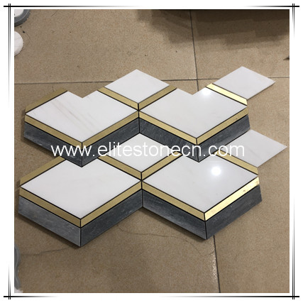 ES-W455 popular sale luxury kitchen wall decorative brass gold marble tiles mosaic