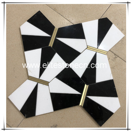 ES-W452 white and black irregular art marble mosaic tile for bathroom and kitchen backsplash