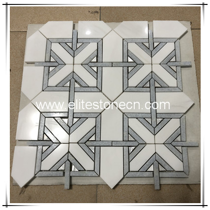 ES-W458 New design waterjet marble mosaic tile blue pattern interior wall