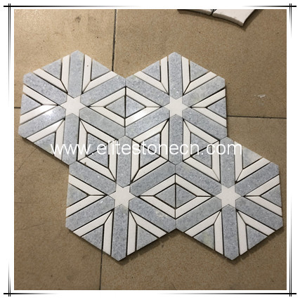 ES-W457 white and blue marble water jet wall tile mosaic