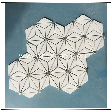 ES-W463 Hexagonal beige cheap marble mosaic stone tiles