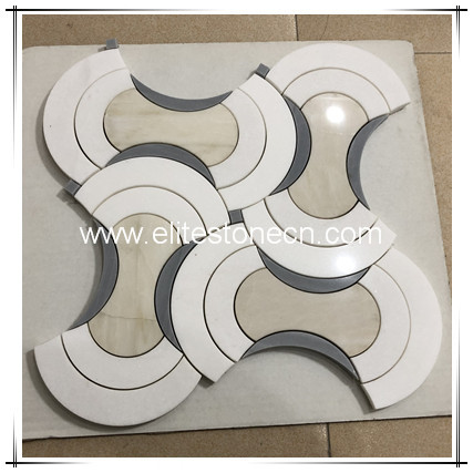 ES-W462 Fish scale mosaic tile fan shape marble pattern waterjet tile mosaic for backsplash