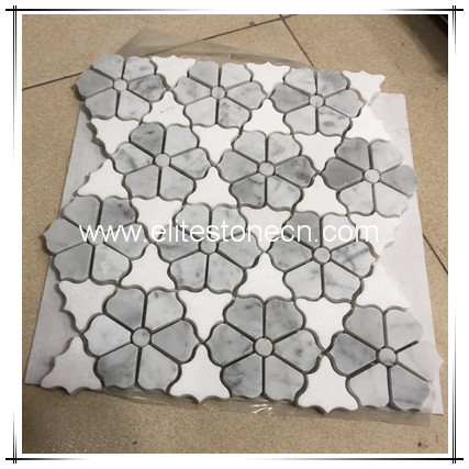 ES-W475 hot selling carrara white new waterjet pattern flower marble mosaic