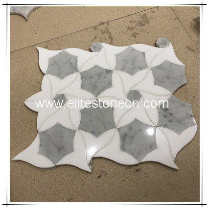 ES-W476 China Wholesale Beautiful Thassos White Carrara Flower Pattern Marble Mosaic Designs