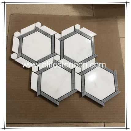 ES-T82 Crystal white stone mosaic hexagon tile for indoor wall decoration