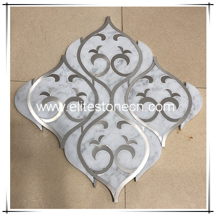 ES-W477 Waterjet Marble Mosaic White Grey Design For Floor and Wall