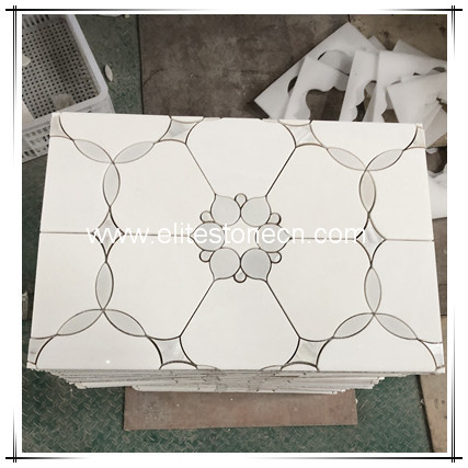 ES-W471 Irregular flower design waterjet thassos white mixed gray marble mosaic floor tile