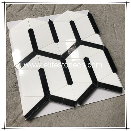 ES-N28 Beautiful White chevron Pattern Water Jet Designs Marble Mosaic for Brick Wall and Floor Tile