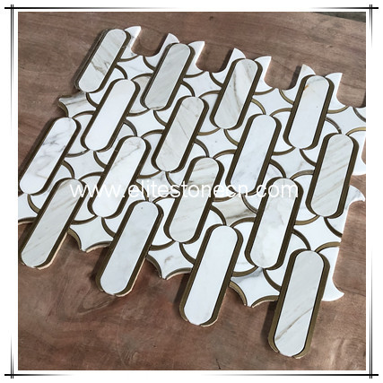 ES-W482 Italian Calacatta gold mixed brass border water jet cut mosaic tile