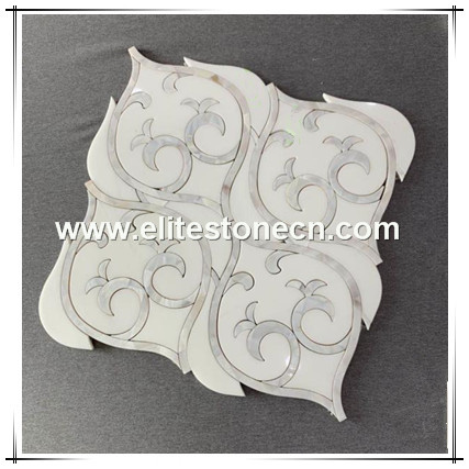 ES-W489 Inlay Shell Mosaic Tile White Thassos Marble