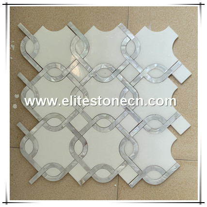 ES-W488 Thassos White Flower Design Marble Waterjet Mother Pearl Of Shell Mosaic Tile