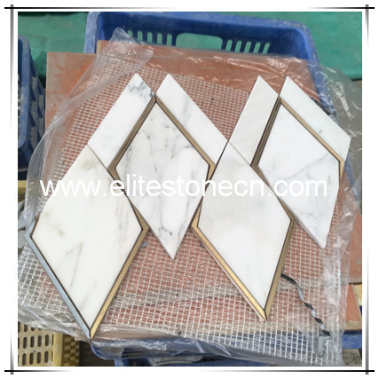 ES-W490 interior luxury design water jet white marble and brass mosaic