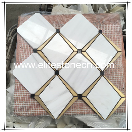 ES-W492 Italian bianco carrara white marble tile and brass tile luxury waterjet marble mosaic