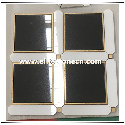 ES-W493 Black marble mosaic tile black and white marble waterjet stone mosaic tile with brass
