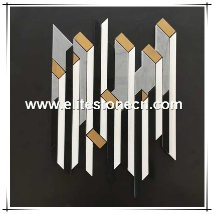 ES-W494 Strip brass mix marble mosaic for interior wall decoration