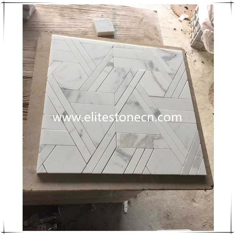 ES-G55 On Sale Calacatta Gold Kitchen Mosaic Thassos White Marble For Backsplash Project