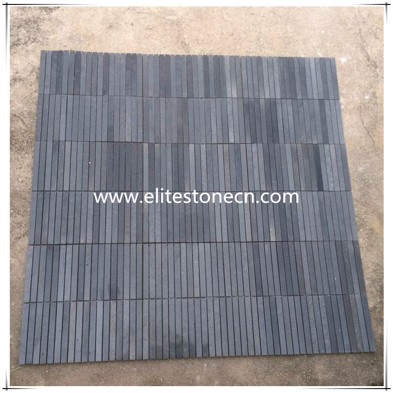 ES-R75 Cheap Black Basalt Mosaic Tile Strip For Kitchen Wall