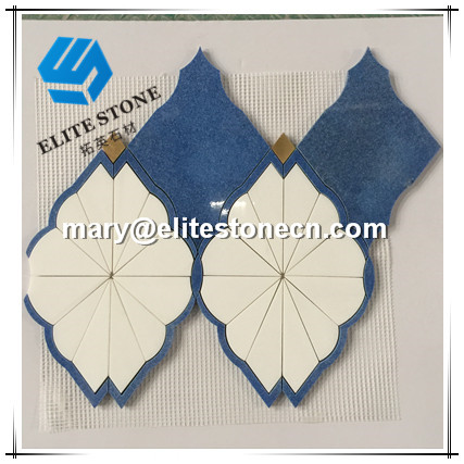 ES-W495 brass inlay waterjet marble tile mosaic pattern