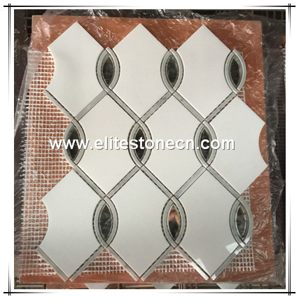 ES-W504 fashion wall art Waterjet white carrare marble mosaic water jet marble mix glass tile mosaic designs for wall