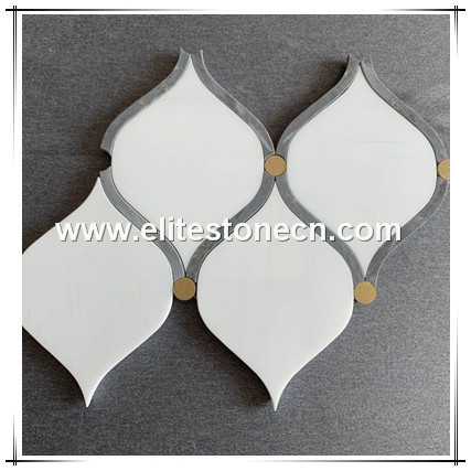 ES-W515 white mixed gold arabasque lantern leaf marble arabic mosaic