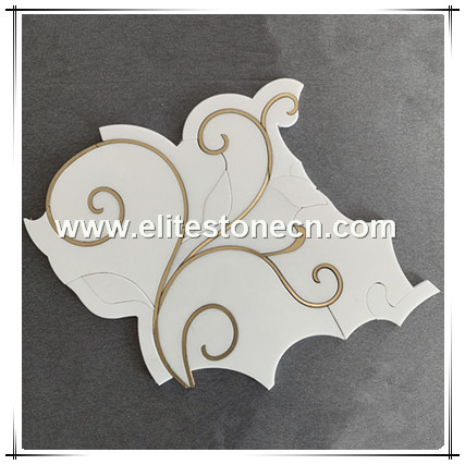 ES-W513 Water jet flower marble mosaic with brass
