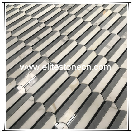 ES-W238 grey and white natural marble mosaic tile strip for kitchen back splash