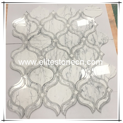 ES-W273 italian statuario white marble water jet irregular mosaic bathroom floor tiles