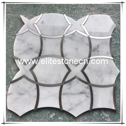 ES-W274 Bianco Carrara Mix Stainless Steel WaterJet Marble Mosaic