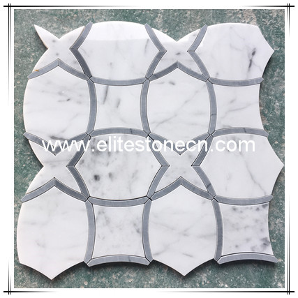 ES-C65 polished carrara white mosaic mixed gray marble waterjet floor wall tile