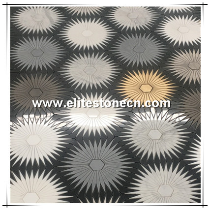ES-W283 Home Depot Hot Waterjet White Marble Mosaic inlay brass Art Tile
