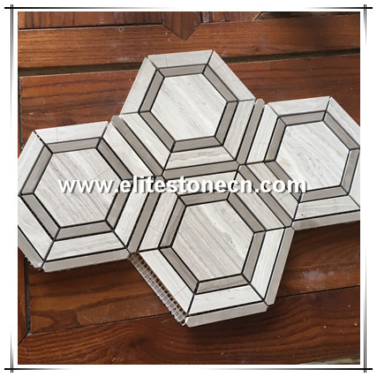 ES-H36 Interior Decoration Walls Hexagon Wood Marble Mosaic Tile For Kitchen Backsplash