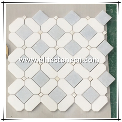 ES-W285 Paper White mix Argentina Blue Water Jet White and Blue Marble Mosaic Tile for Wall