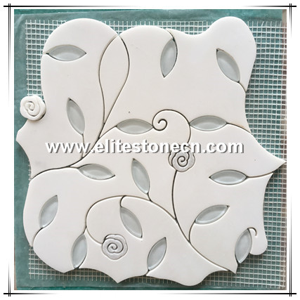 ES-W287 Custom Waterjet Stone Flower Marble Leaf Mosaic Tile