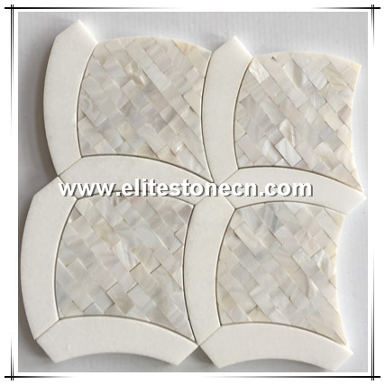 ES-W290 marble mix shell water jet tile fan shaped mosaic