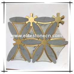 ES-W291 Hot Selling Pretty flower Waterjet Marble Mosaic Tile inlay brass For Bathroom Wall