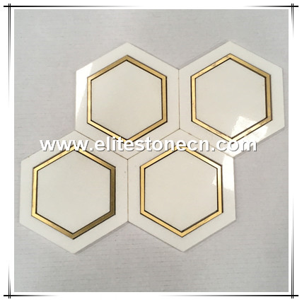 ES-T61 Thassos White Marble Waterjet Hexagon Floor Mosaic Tile