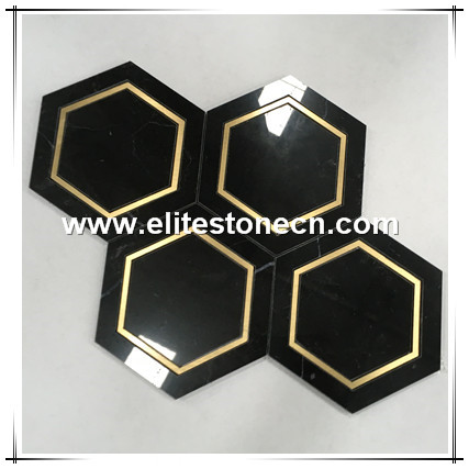 ES-N18 High Quality Wall Decorative Nero Marquina Hexagon Black Marble Mosaic