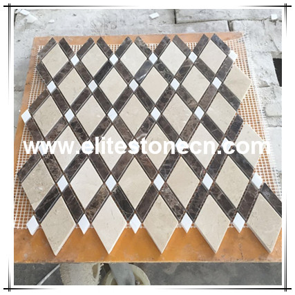 ES-A17 Crema Marfil Marble Diamond Shaped Mosaic Tiles For Bathroom Walls And Backsplash