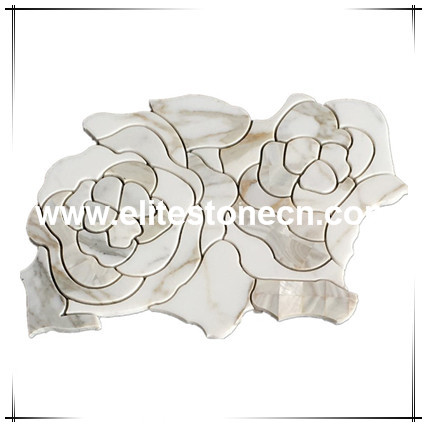 ES-W296 Calcatata Gold White and Shell Flower Marble Mosaic Tile
