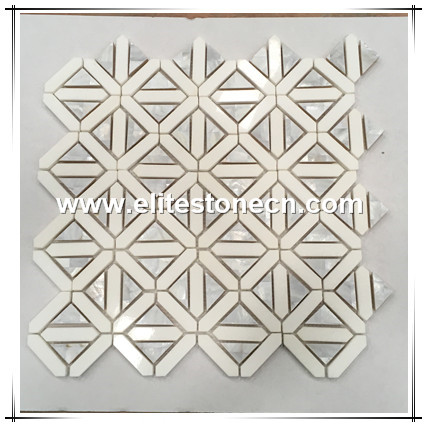 ES-W302 Popular white bathroom marble Shell waterjet tile