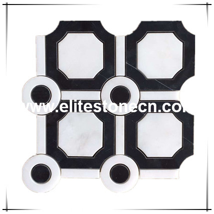ES-T65 Interior Decoration Black and White Marble Mosaic Floor Tile
