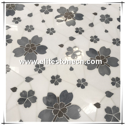 ES-W306 Grey Marble Mosaic Mix Thassos White Waterjet inlay mosaic tile
