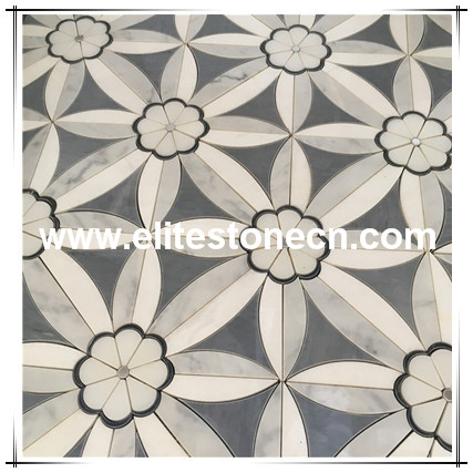 ES-C70 Carrara white Italy grey water jet natural marble mosaic tiles
