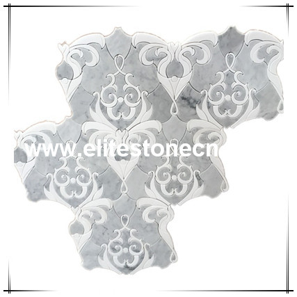 ES-C69 Flower Waterjet Thassos Carrara White Marble Custom Mosaic