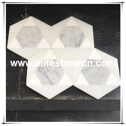 ES-C68 White and grey marble mosaic 3d hexagon floor tile