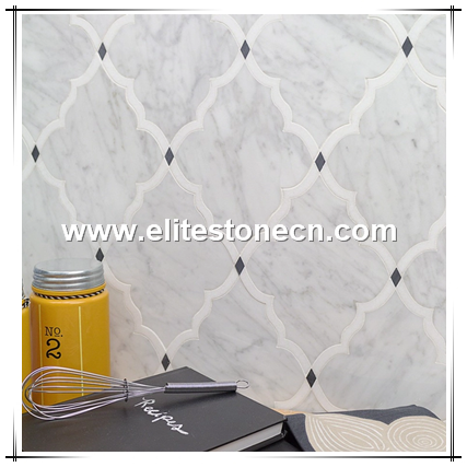 ES-C52 water jet cutting arabesque polished marble mesh mounted carrara white mable mosaic tile
