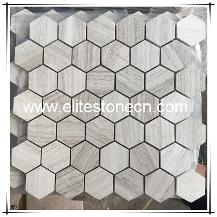 ES-H40 Premium Hexagon Shaped Polished Wood Light Grain Marble Mosaic
