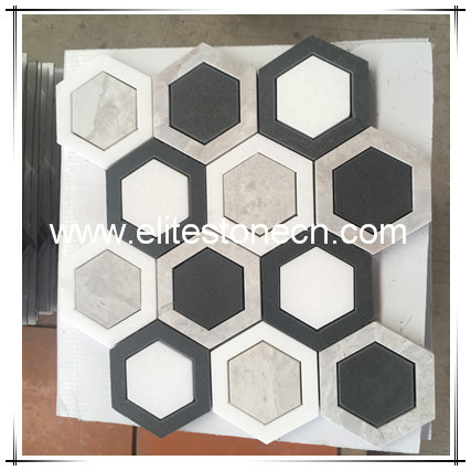 ES-N20 Hexagon thassos  white gray black marble mosaic tile for bathroom wall